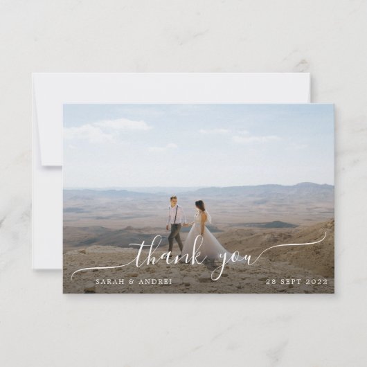 Modern Photo Script Wedding Bedankkaart (Voorkant)