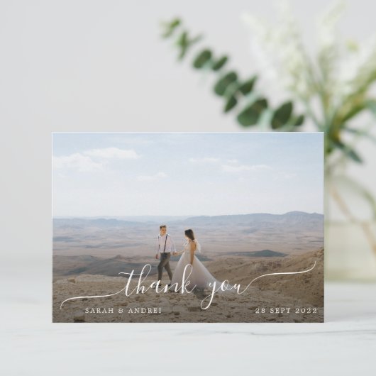 Modern Photo Script Wedding Bedankkaart (Staand voorkant)