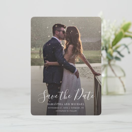 Modern Photo Script Wedding Save The Date (Staand voorkant)
