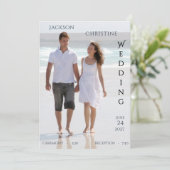 Modern Photo Serif Typography Beach Wedding Kaart (Staand voorkant)