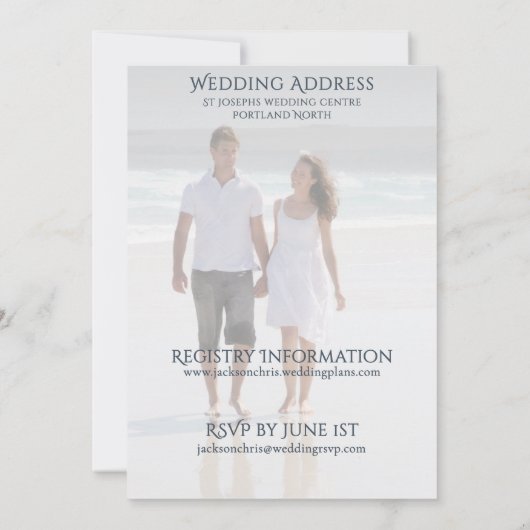 Modern Photo Serif Typography Beach Wedding Kaart (Achterkant)