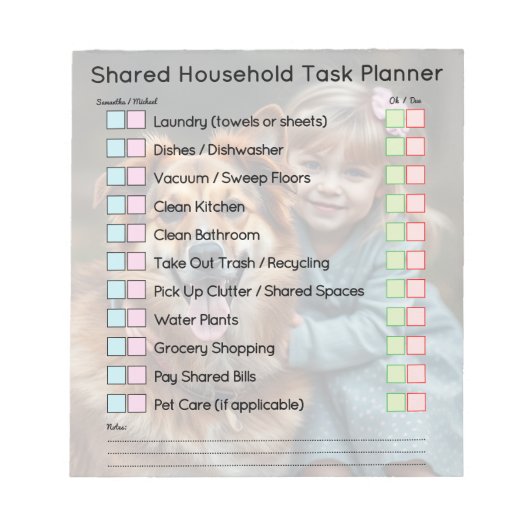 Modern Photo Shared Household Tasks Planner Notitieblok (Voorkant)