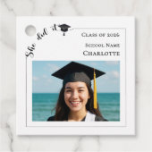 Modern photo She did it Graduation Party DIY Bedankjes Labels (Voorkant)