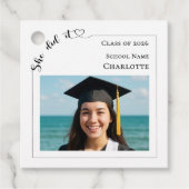Modern photo She did it Graduation Party DIY Bedankjes Labels (Voorkant)