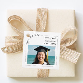 Modern photo She did it Graduation Party DIY Bedankjes Labels