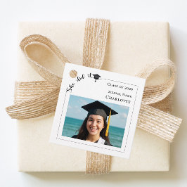 Modern photo She did it Graduation Party DIY Bedankjes Labels