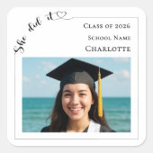 Modern photo She Did It Graduation Party Vierkante Sticker (Voorkant)