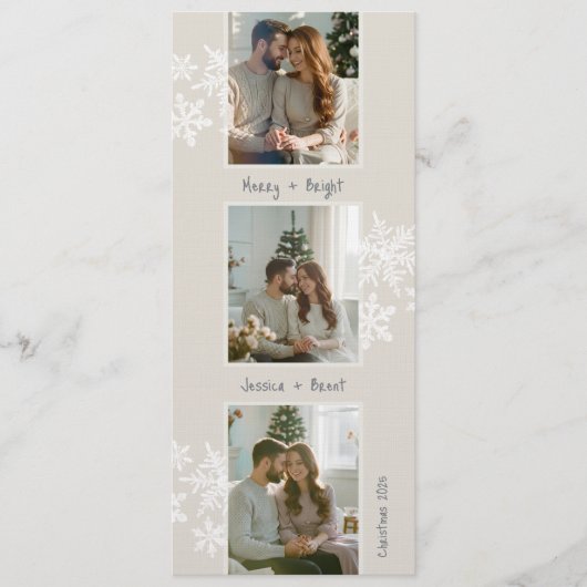 Modern Photo Strip Christmas Card with Handwritten Kaart (Voorkant)