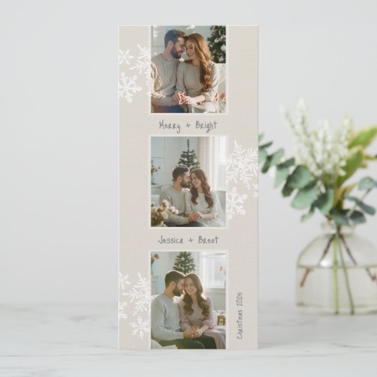 Modern Photo Strip Christmas Card with Handwritten Kaart (Staand voorkant)