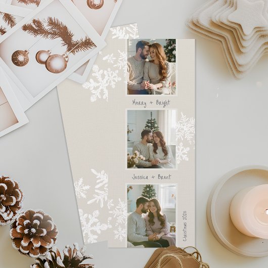 Modern Photo Strip Christmas Card with Handwritten Kaart