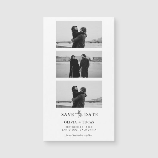 Modern Photo Strip Magnetic Wedding Save The Date (Voorkant)