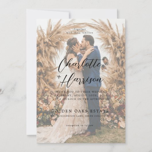 Modern Photo Tint Overlay Script Serif Wedding Kaart (Voorkant)