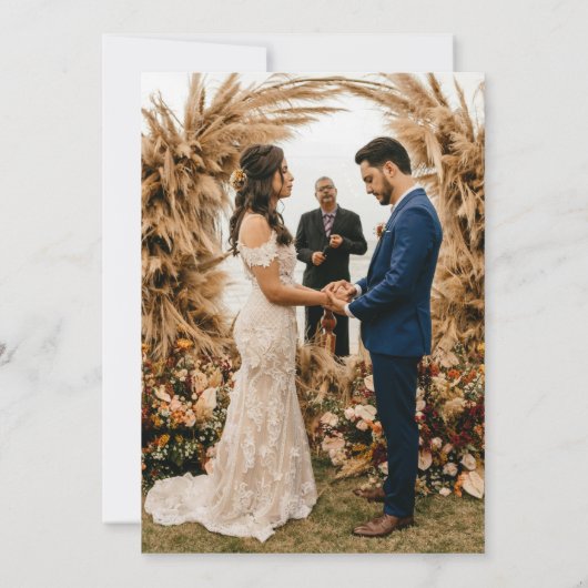 Modern Photo Tint Overlay Script Serif Wedding Kaart (Achterkant)