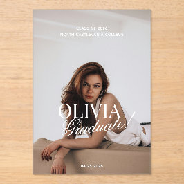 Modern Photo Typography Script Grad Announcement Acryl Uitnodigingen