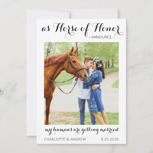 Modern Photo Verloving Horse Wedding Save The Date (Voorkant)
