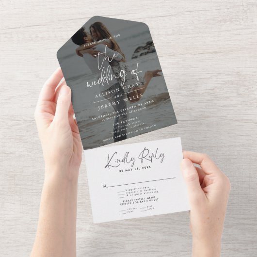 Modern Photo Wedding All in One Invitation Uitnodiging (Afscheurbaar)