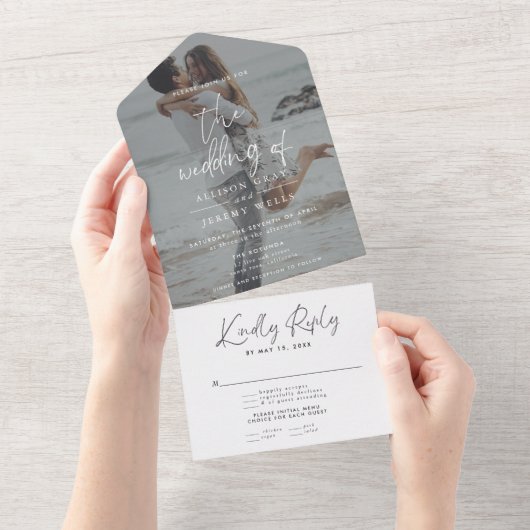 Modern Photo Wedding All in One Invitation Uitnodiging (Afscheurbaar)