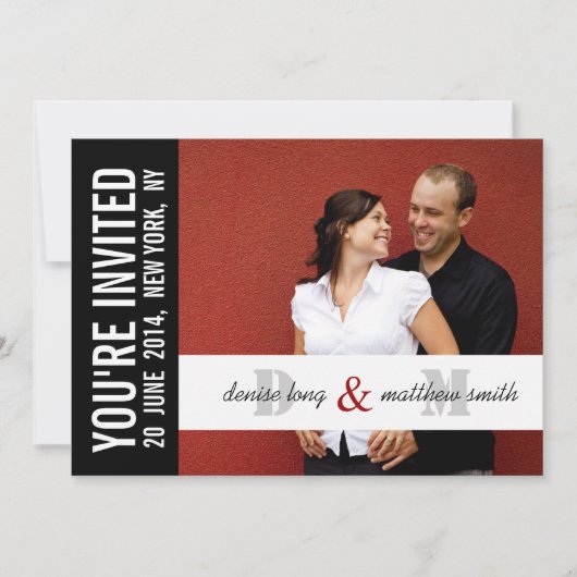 Modern Photo Wedding Invitation Card | Monogrammen Kaart (Voorkant)