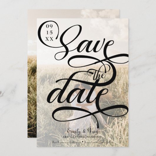 Modern Photo Wedding Save the Date Invitation Kaart (Voorkant / Achterkant)
