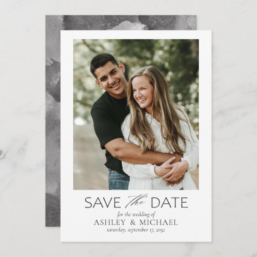 Modern Photo Wedding Save the Date Sjabloon (Voorkant / Achterkant)