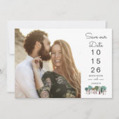 Modern Photo Wedding Save the Date with Tree Icons (Voorkant)