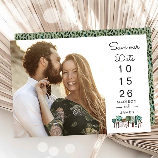 Modern Photo Wedding Save the Date with Tree Icons