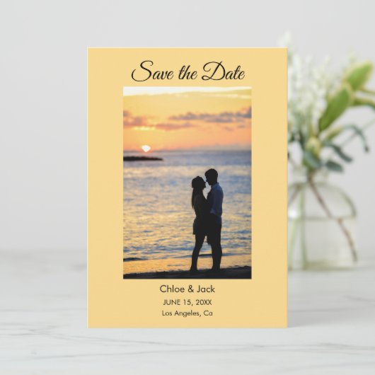 Modern Photo Yellow Orange Save The Date Card (Staand voorkant)