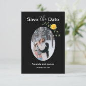 Modern Photo Yellow Rose and Vine Black Save The Date (Staand voorkant)