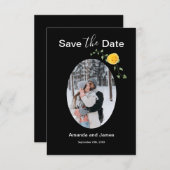 Modern Photo Yellow Rose and Vine Black Save The Date (Voorkant / Achterkant)