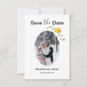 Modern Photo Yellow Rose and Vine White and Yellow Save The Date (Voorkant)