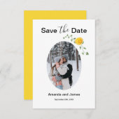 Modern Photo Yellow Rose and Vine White and Yellow Save The Date (Voorkant / Achterkant)