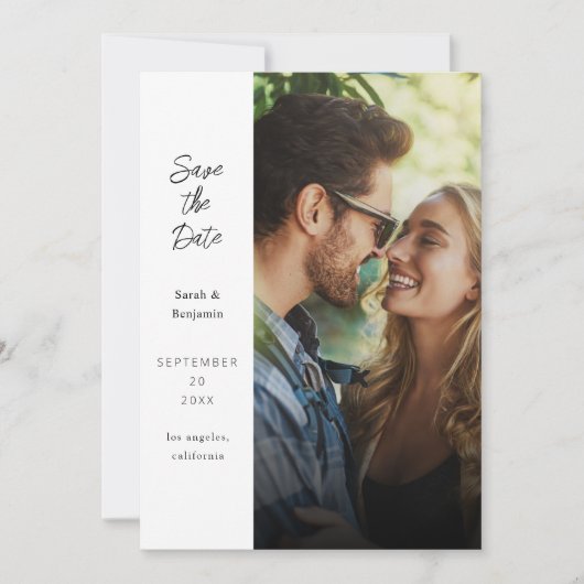Modern Photo & Zijkant Save the Date - Wit Kaart (Voorkant)