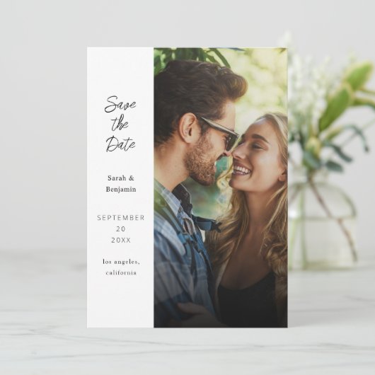 Modern Photo & Zijkant Save the Date - Wit Kaart (Staand voorkant)