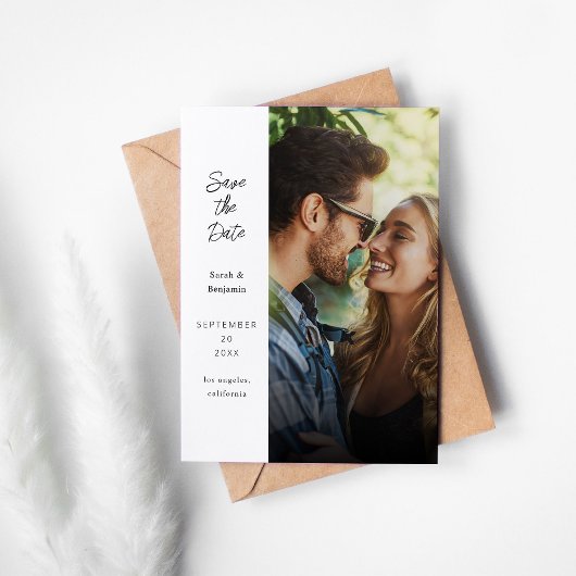 Modern Photo & Zijkant Save the Date - Wit Kaart