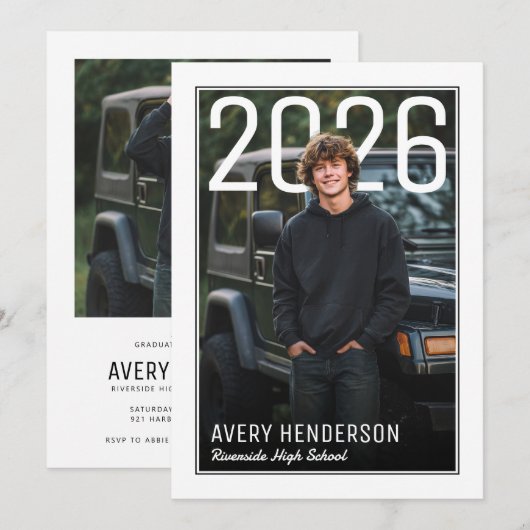 Modern PhotoPop Graduation Party Kaart (Voorkant / Achterkant)
