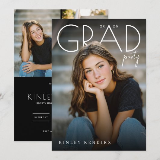 Modern PhotoPop Graduation Party Kaart (Voorkant / Achterkant)