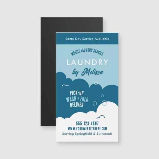 Modern Pick-Up Laundry Service Blue & White Magnet (Voorkant / Achterkant)