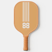 Modern Pickleball Name Number White Stripes Tan Paddle (Achterkant)