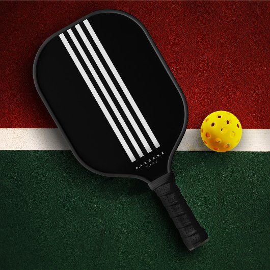 Modern Pickleball Player Black White Stripes Paddle