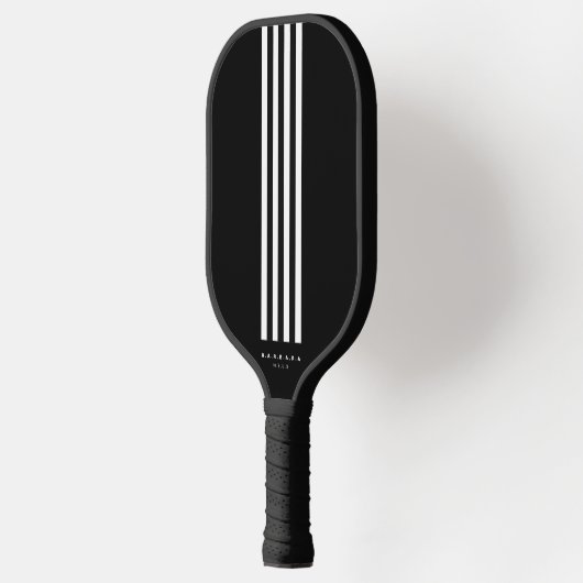 Modern Pickleball Player Black White Stripes Paddle (Links)