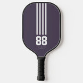 Modern Pickleball Player Name Number Stripes Purpl Paddle (Achterkant)