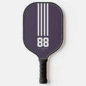 Modern Pickleball Player Name Number Stripes Purpl Paddle (Voorkant)