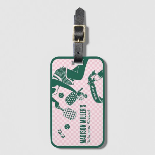 Modern Pickleball & Prosecco Bachelorette Weekend Bagagelabel (Voorkant (verticaal))
