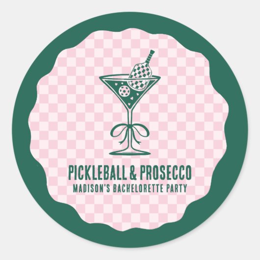 Modern Pickleball & Prosecco Bachelorette Weekend Ronde Sticker (Voorkant)