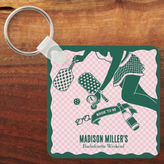 Modern Pickleball & Prosecco Bachelorette Weekend Sleutelhanger (Voorkant)