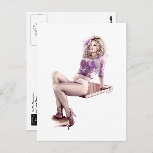 Modern Pin-Up Meisje Illustratie Briefkaart (Voorkant / Achterkant)