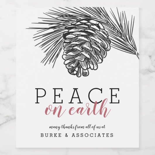 Modern Pine Branch tekent vrede op aarde Wijn Etiket (Enkel label)