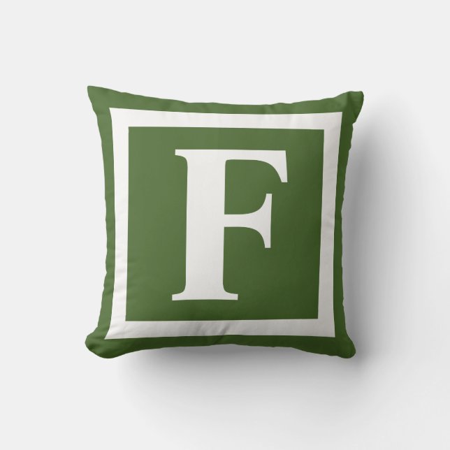 Modern Pine Green Bold Monogram Initiaal Buitenkussen (Voorkant)