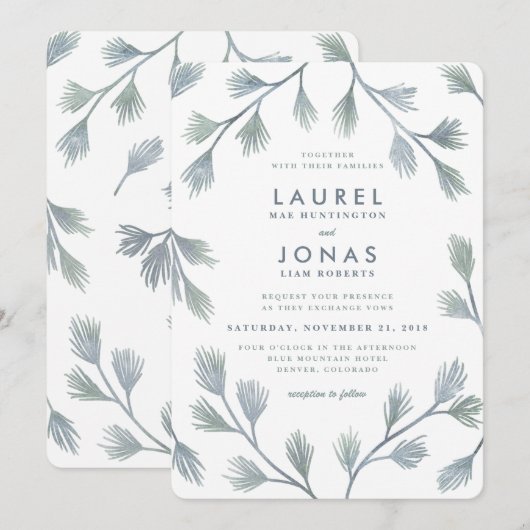 Modern Pine Green + White Wedding Invitations Kaart (Voorkant / Achterkant)