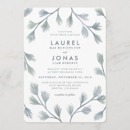 Modern Pine Green + White Wedding Invitations Kaart